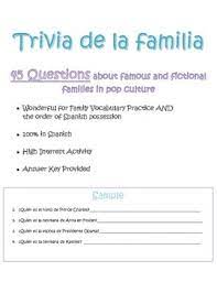 It's like the trivia that plays before the movie starts at the theater, but waaaaaaay longer. Spanish Family Questions Worksheet Trivia De La Familia Spanish Spanish Lessons Vocabulary