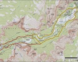 Image of map of Yosemite trails, highlighting the three mentioned