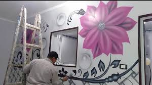 طريقة رسم ديكور وردة روز على ارضية رصاصى سهلة جدا wall design home decor decals home decor