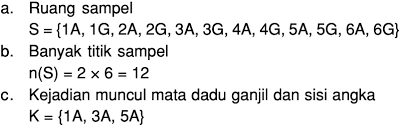 N(s) = 2 x 2 x 6 = 24 b. Edi Melakukan Percobaan Pelemparan Sekeping Uang Logam Dan Sebuah Dadu Secara Mas Dayat