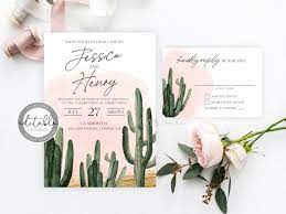 Wedding Invitation Template Cactus Wedding Invitation Boho Etsy In 2020 Cactus Wedding Invitations Wedding Invitations Boho Wedding Invitation Templates