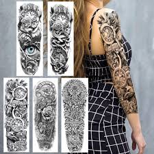 More images for rose and clock tattoo » Black Full Arm Fake Temporary Tattoos For Women Men Sketch Rose Clock Tattoo Sticker Waterproof Realistic 3d Eye Tatoos Body Art Temporary Tattoos Aliexpress