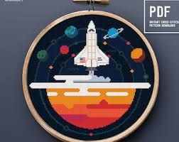 This cross stitch features a yellow sun/white moon among stars and clouds. 7ljvbehzbfwnum