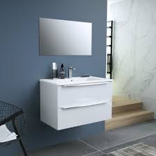 Rei.com has been visited by 10k+ users in the past month Zoom Meuble De Salle De Bain Simple Vasque Avec Miroir L 80cm 2 Tiroirs A Fermeture Ralenties Blanc Laque Brillant Cdiscount Maison