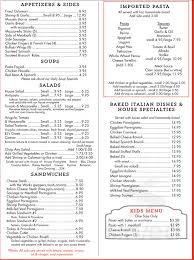 Village Trattoria Menu In Maplewood New Jersey Usa