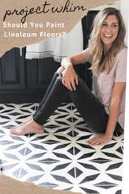 (we bought a gallon of teal and a gallon of white because you can't buy it any smaller amounts, and we had lots left over in our 50 sq ft room.) painter's tape (for stripes). Should You Paint Linoleum Floors Are They Durable Project Whim Blog