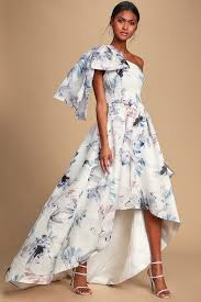 Josephine White Floral Print One Shoulder High Low Dress Cute Floral Dresses Dresses White Dresses For Women