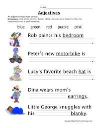 This exercise for describing words helps students to learn adjective. Adjectives Colors Worksheet Have Fun Teaching