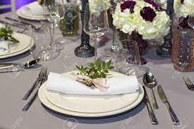 Putting your wedding table settings together is a touch more complex than dressing up your dining room for a family meal. Table Set For An Event Party Or Wedding Reception Luxury Elegant Stock Photo Picture And Royalty Free Image Image 119547737