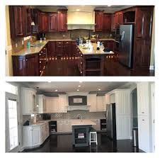 Then the fresh white cabinets made the shelves and backsplash look dingy, so i repainted those too. Kitchen Remodel Before After Cherry Cabinets Painted White Island Color Benjamin Moore Kenda Cherry Cabinets Kitchen Ranch Kitchen Remodel Cherry Cabinets
