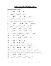 Balance the following chemical equations. Balancing Answers Balancing Chemical Equations Answer Key Balance The Equations Below 1 1 N2 3 H2 2 Nh3 2 2 Kclo3 2 Kcl 3 O2 3 2 Nacl 1 F2 2 Naf 1 Course Hero
