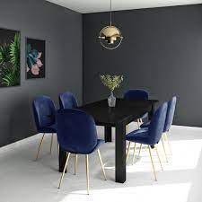 Browse the collection of dining tables and chairs at homebase. Black Extendable Dining Table With 6 Gold Blue Velvet Chairs Vivienne Jenna Furniture123