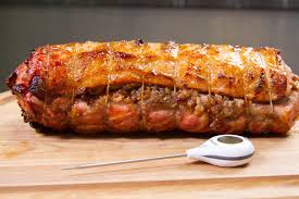 Bake at 375 degrees for 45 minutes or until pork is cooked through. Indirect Heat Grill Roasted Sweet Stuffed Pork Loin Thermoworks