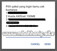 Kemudian pada menu popup selanjutnya anda akan menemui pilihan paket 500 mb, 500 mb lokal, 2gb videomax, 1gb chat & sosial media yang aktif selama 60 hari hanya dengan rp 15 ribu rupiah. Paket Internet 100mb Rp 0 Kartu Axis Mbah Hanif