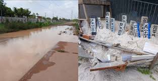 Enorme poça 'coleciona' placas de carros em Macapá