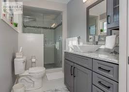 Turn a vintage dresser into a bathroom vanity. Grey Master Bath Vanity Norfolk Kitchen Bath