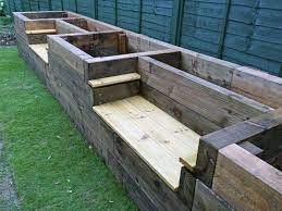 Les Mable S Raised Beds With Bench Seats From New Railway Sleepers Building A Raised Garden Raised Bed Garden Design Diy Garden Bed