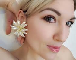 Pearl Framed Chrysanthemum Stud or Clipons : Japanese Kimono Vintage Vibe  Wearable Art