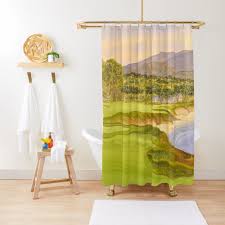 Pe4bble Beach Golf Course Holes 9 And 10 Shower Curtain By Bill Holkham In 2020 Printed Shower Curtain Curtains Beach Golf