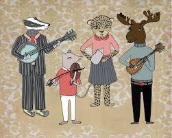 Animals With Musical Instruments Bluegrass Band By Papersparrow Animal Heads Animal Illustration Music Art
