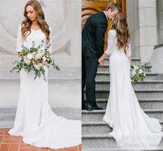 Vintage Modest Beach Wedding Dresses 2017 With Long Sleeves Bohemian Lace Modest Lace Wedding Dresses Modest Wedding Dresses With Sleeves Chiffon Wedding Gowns