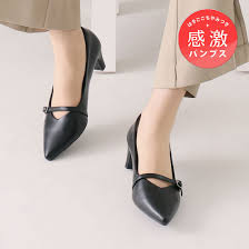 Vivian] 4cm ヒール ポインテッドトゥパンプス（2025年春夏新作】ヴィヴィアン VIVIAN  ポインテッドトゥストラップ5cmプレートヒール感激パンプス （ブラックPU）