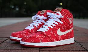 Louis Vuitton X Off White X Air Jordan 1 These Supreme X Louis Vuitton Custom Air Jordan 1 Are Insane Red Bandana Shoes Air Jordans Retro Air Jordans