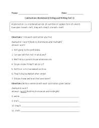 Contractions Worksheets Contraction Worksheet Worksheets Two Word Phrases
