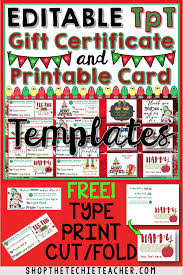 Many people will choose to send the gift card directly to the recipient's email. Editable Tpt Gift Certificate And Printable Card Templates Holiday Card Template Printable Cards Happy Holiday Cards