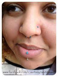 Nostril Piercings An Vertical Lip Piercing With Blue Opals And Septum Piercing With Matching Blue Anodized Titanium Reta Lip Piercing Septum Piercing Piercing