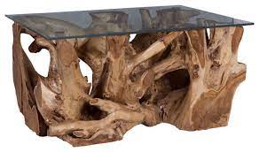 The pedestal is made from genuine teak roots that are dug up, cleaned, sanded and finished with a clear lacquer coat. Teak Root Coffee Table With Glass Top Rustic Coffee Tables By Isabelleslightingcom Houzz