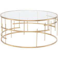 Center table hourglass modern coffee table big coffee table lav patterned unbreakable glass. Nuevo Modern Furniture Hgde159 Tiffany Round Coffee Table Clear Glass Brushed Gold Stainless Steel Geometric Base Gold Coffee Table Metal Coffee Table Glass Coffee Table