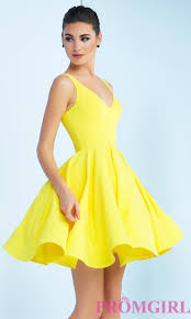 Sleeveless Fit And Flare Party Dress With V Neck Fit And Flare Cocktail Dress Prom Dresses Yellow Yellow Homecoming Dresses