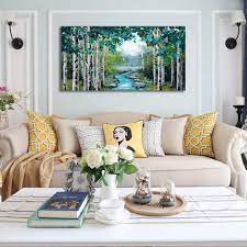 Wall art for living room large. Buy Large Wall Art Living Room Wall Decor Canvas Prints Green Birch Forest Wildlife Stream Pictures Artwork Wall Decorations For Bedroom Modern Home Decor Framed Wall Art For Living Room Size 24x48