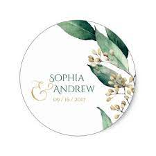 Modern Botanical Greenery Rustic Wedding Monogram Classic Round Sticker Zazzle Com Monogram Wedding Rustic Wedding Wedding Stickers