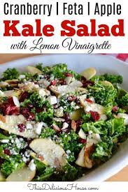 Kale Cranberry Feta Salad Lemon Vinaigrette Recipe Feta Salad Recipe Kale Recipes Vegan Salad Recipes