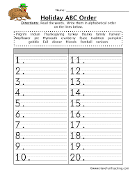 This complete spelling unit has a word list, worksheets, puzzles, alphabetical order activities, flashcards, a word wheel, and spelling test forms. Thanksgiving Alphabetical Order Worksheet Have Fun Teaching