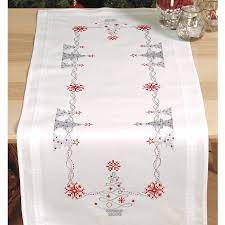 Holiday Tree Tablecloth Stamped Cross Stitch Kit Needlework Projects Tools Acc Cross Stitch Patterns Christmas Christmas Embroidery Christmas Cross Stitch