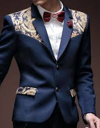 Majestic Royalty Golden Floral Print Navy Blue Fashionable Blazer Mens Fashion Mens Fashion Blazer Designer Suits For Men
