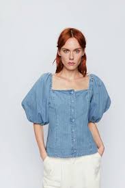 Summer Fluffy Sleeves Women S Denim Shirt Nham138507 Kemeja