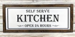 Maybe you would like to learn more about one of these? Self Serve Kitchen Open 24 Hours Rustic Wood Etsy Kitchen Decor Signs Wood Frame Sign Vintage Kitchen Signs
