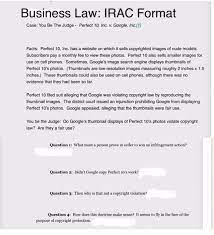 What is irac format and how do i use it in my law assignment? Business Law Irac Format Case You Be The Judge Chegg Com