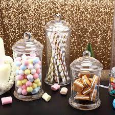 Glass apothecary jars are popular for storing essentials in the bathroom and kitchen, as well as in other areas of the house. Efavormart 3 Pack Clear Glass Apothecary Jars Candy Buffet Containers With Lids For Wedding Party Favor Decor 7 9 10 Walmart Com Glass Candy Jars Glass Jars With Lids Candy Buffet Containers
