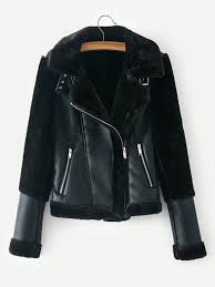 Contrast Faux Fur Pu Jacket Shein Sheinside Pu Jacket Faux Leather Jacket Women Faux Fur Jacket