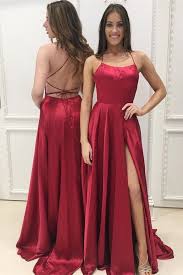A Line Spaghetti Straps Backless Red Prom Dress With Split Front Backless Prom Dresses Straps Prom Dresses Simple Prom Dress