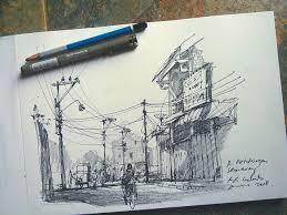 Morning Exercise Pen And Pencil Sketching In Chinatown Semarang Urban Sketchers Cityscape Art Line Art Drawings Landscape Drawings