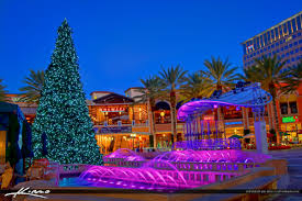Light shows and music will be presented from 6 to 10 p.m. Christmas Tree At Cityplace Water Fountain Downtown Wpb Royal Stock Photo