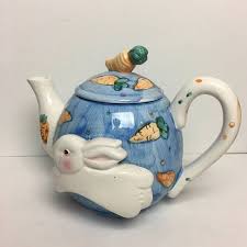 Wcl Hand Painted Whimsical Teapot 3d Bunny And Carrots Country Kitchen Teapot Easter Teapot Tea Pot Animal Tea Pots Tea Cups Vintage Novelty Teapots