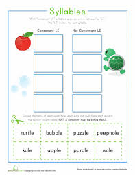 Consonant Le Syllables Worksheet Education Com Consonant Le Consonant Le Syllable Phonics Worksheets