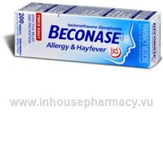 2 actuations in each nostril once a day; Beconase Nasal Spray Beclomethasone Inhousepharmacy Vu